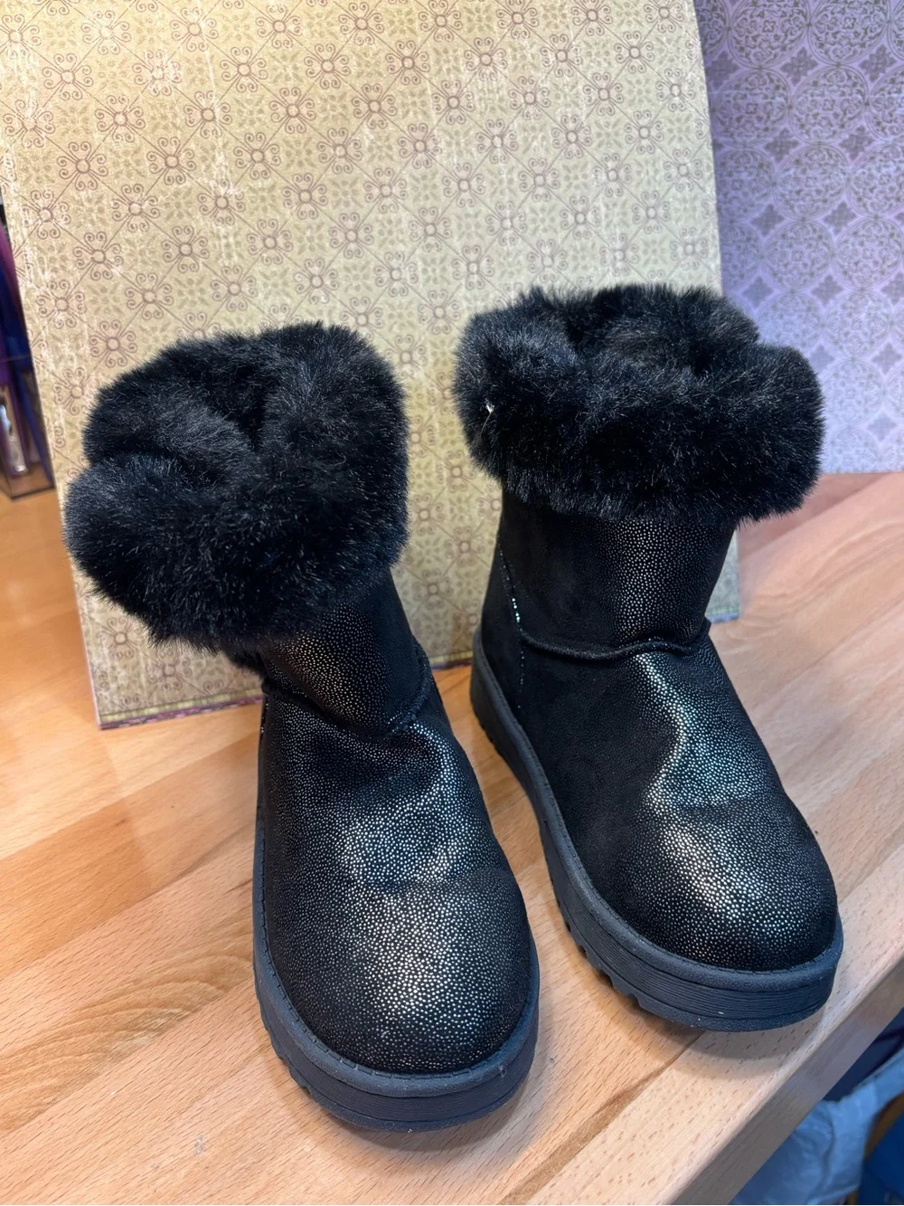 Sonoma Black Faux Fur Cuff Ankle Boots